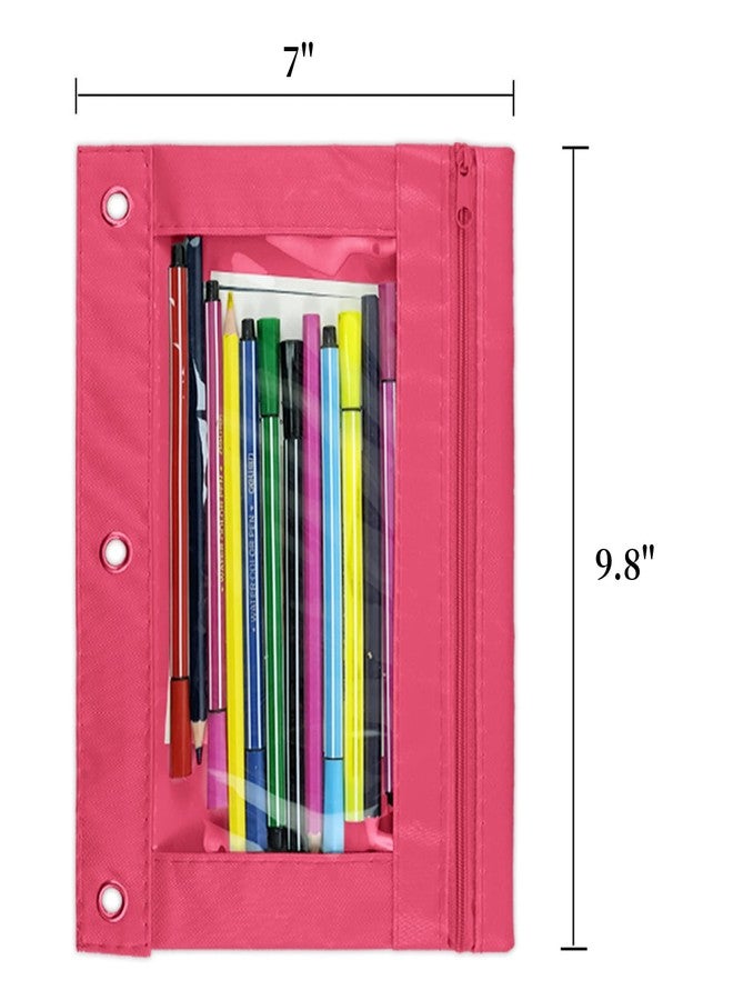 WODISON 3-Ring Pen Pencil Pouch with Clear Window Stationery Bag Binder Case Classroom Organizers Pink - Image 2