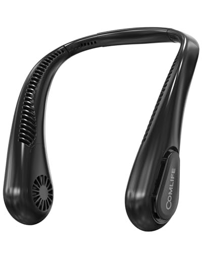 Bladeless Neck Fan 5000mAh Rechargeable Battery Powered 3 Speeds Angle Adjustable Handfree Portable Neck Fan for Both Outdoor Indoor Use UL Certified Black