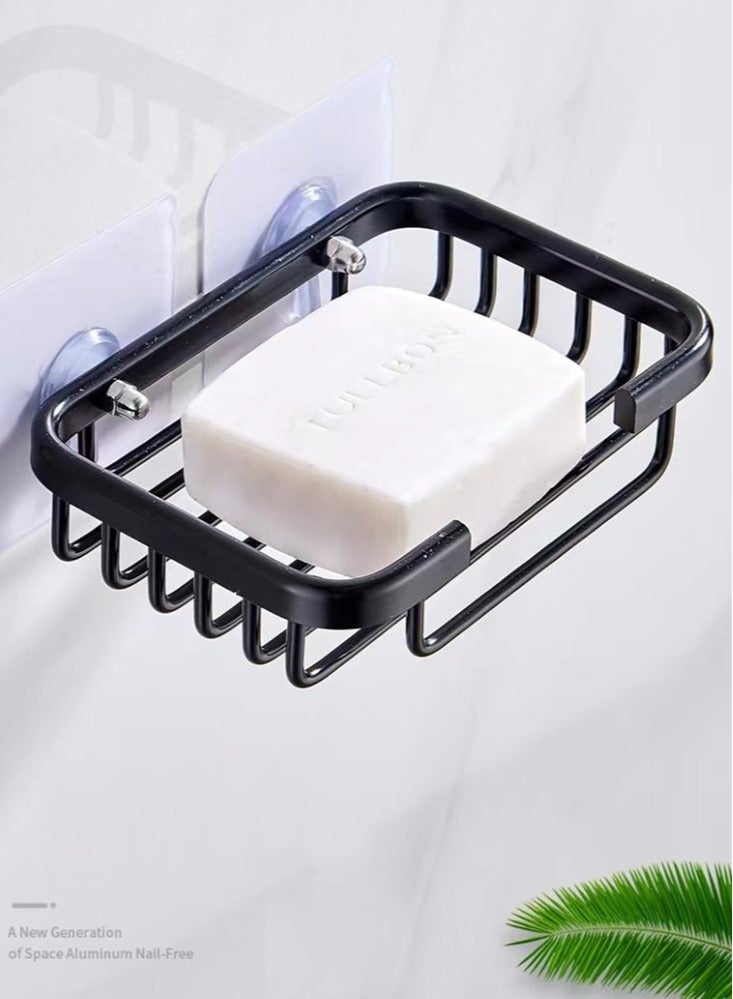 Kutis 1-Pieces  Dispensers Strong Rustproof  Soap Rack Soap Sponge Holder For Shower And Bathroom Aluminium Alloy Black 13.5x8.5x3.5 cm - Image 1