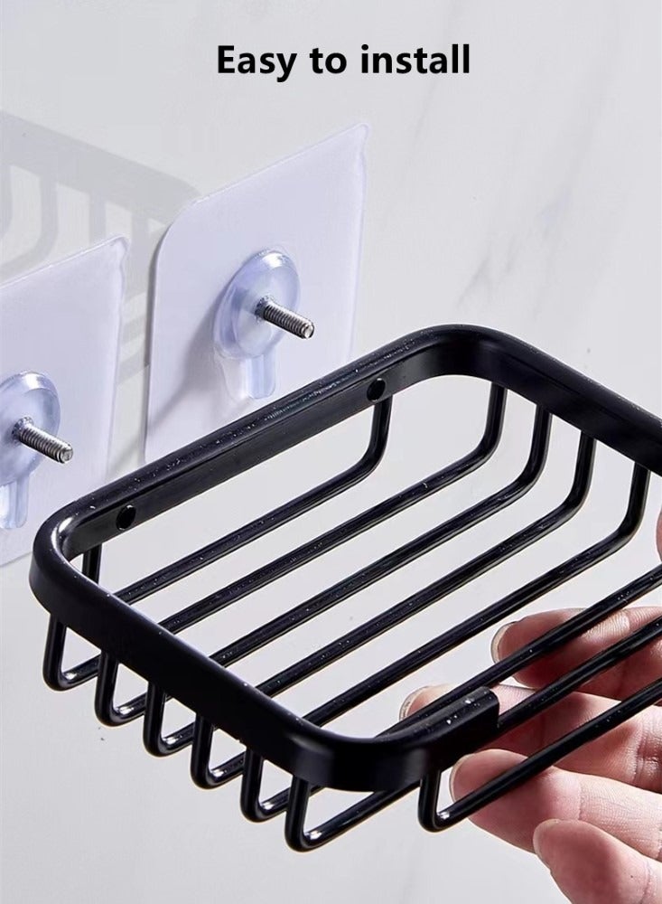 Kutis 1-Pieces  Dispensers Strong Rustproof  Soap Rack Soap Sponge Holder For Shower And Bathroom Aluminium Alloy Black 13.5x8.5x3.5 cm - Image 4