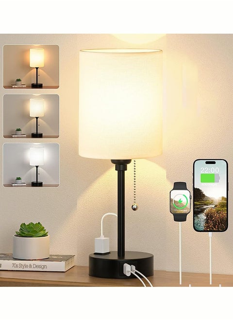 Modern Small Light With USB And Outlet Nightstand With Chain Switch Bedroom Light living Room White Lamp Including Light Bulb