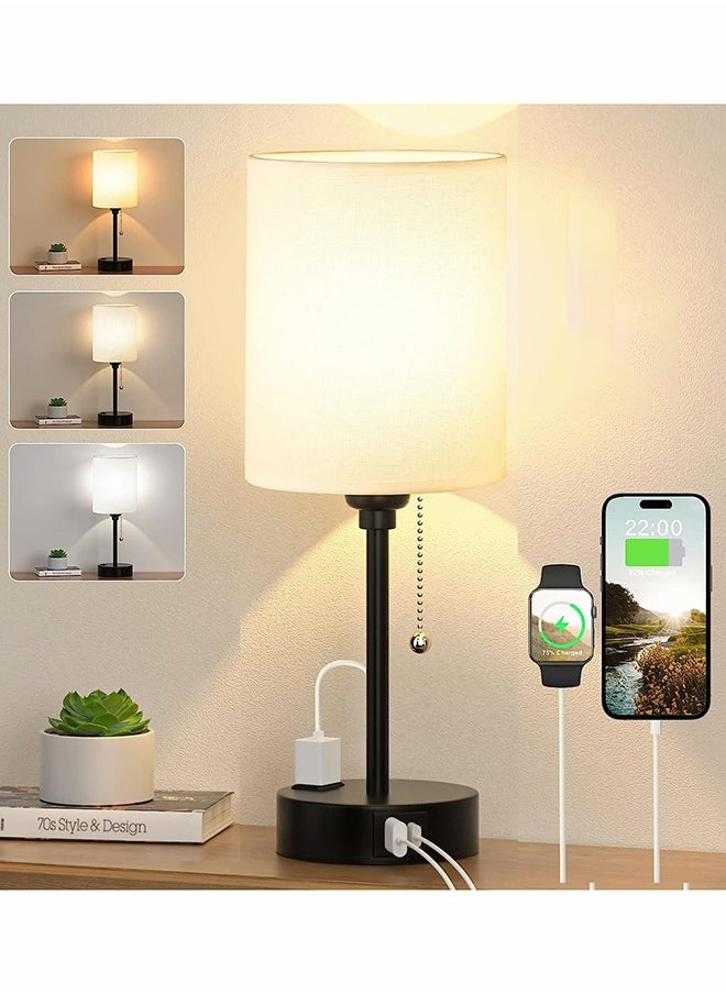 ERENYEA - Modern Small Light With USB And Outlet Nightstand With Chain Switch Bedroom Light living Room White Lamp Including Light Bulb - Image 1