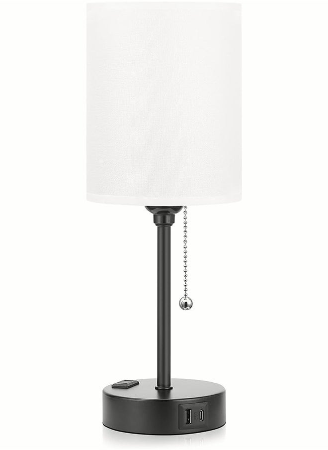 ERENYEA - Modern Small Light With USB And Outlet Nightstand With Chain Switch Bedroom Light living Room White Lamp Including Light Bulb - Image 1
