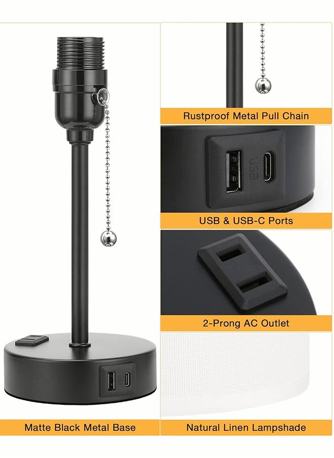 ERENYEA - Modern Small Light With USB And Outlet Nightstand With Chain Switch Bedroom Light living Room White Lamp Including Light Bulb - Image 1
