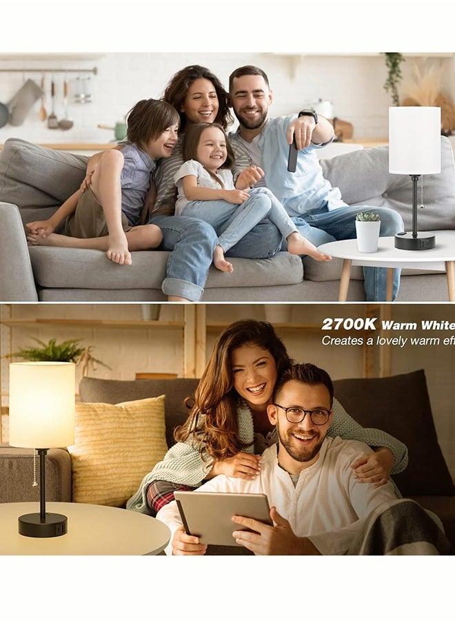ERENYEA - Modern Small Light With USB And Outlet Nightstand With Chain Switch Bedroom Light living Room White Lamp Including Light Bulb - Image 1