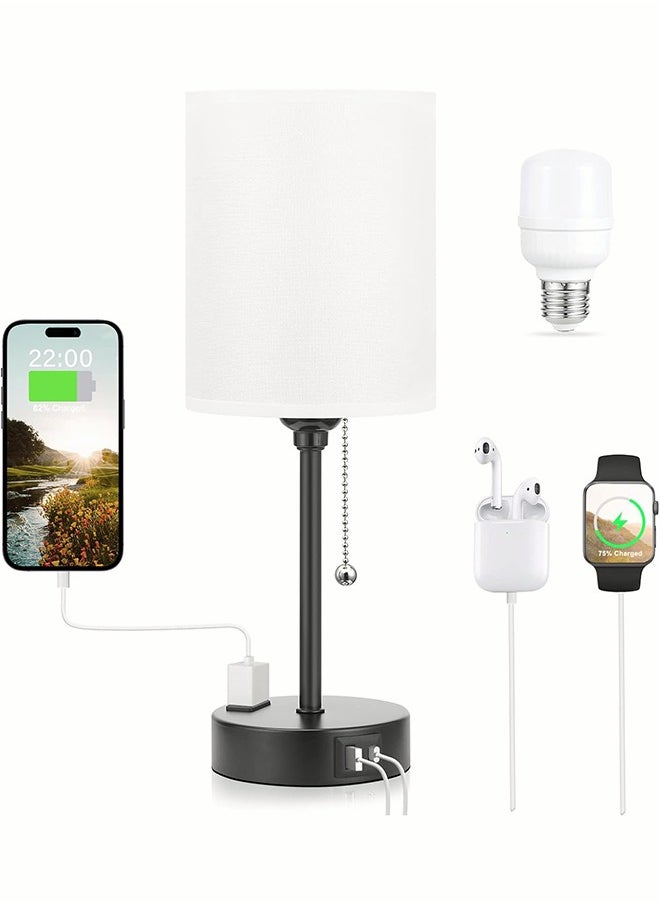 ERENYEA - Modern Small Light With USB And Outlet Nightstand With Chain Switch Bedroom Light living Room White Lamp Including Light Bulb - Image 1