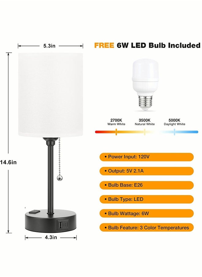 ERENYEA - Modern Small Light With USB And Outlet Nightstand With Chain Switch Bedroom Light living Room White Lamp Including Light Bulb - Image 1