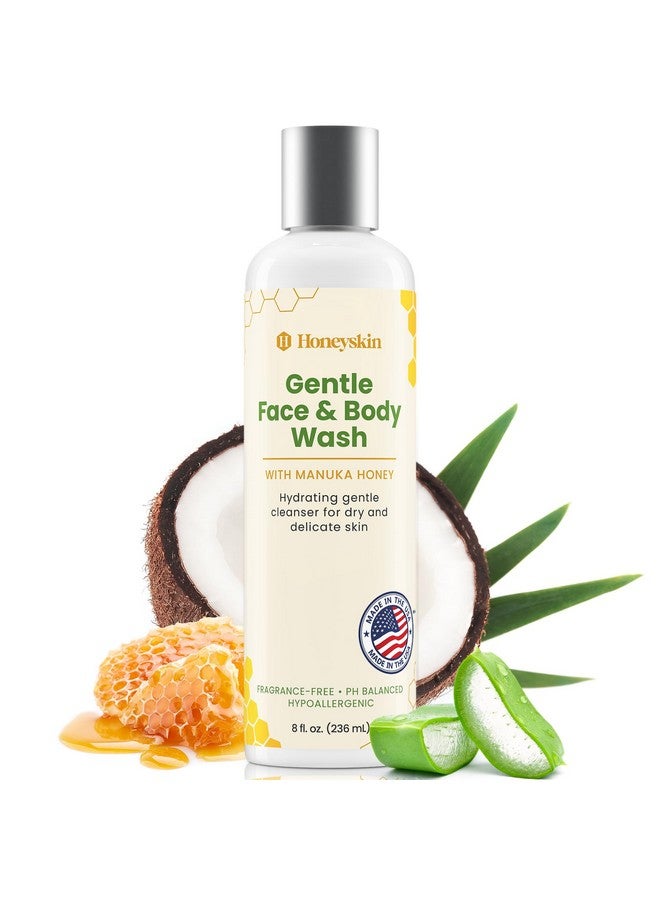 Honeyskin Face and Body Wash for Women and Men - Acne Body Wash Moisturizing for Sensitive Skin - Hydrating Facial Cleanser - Gentle Exfoliation - Sulfate-Free (8oz) - Image 1