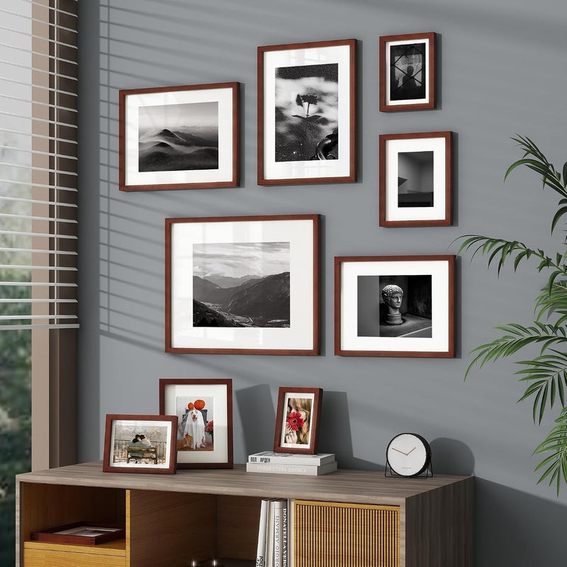 Venusmiles إطار صور 11x14 بوصة، خشب ماهوغاني طبيعي من الولايات المتحدة، إطار صور مجمّع مع زجاج مقسّى عالي الوضوح، إطار خشبي بسيط حديث 11x14 مع حافة داخلية مقاس 8x10، تعليق عمودي وأفقي على الحائط - Image 5