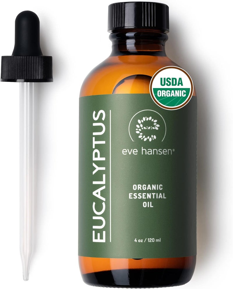 Eve Hansen USDA Certified Organic Eucalyptus Essential Oil 4oz | Topical and Aromatherapy Essential Oil | Organic Eucalyptus Oil for Sauna Essential Oil
