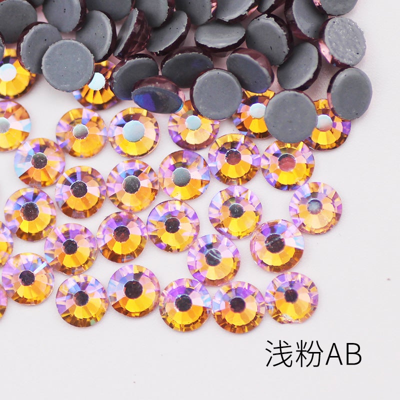 Boutique imitation Olympic bottom AB color hot drilling rubber bottom glass Czech hot drilling rhinestone clothing accessories dance dress accessories 43 Light Powder AB