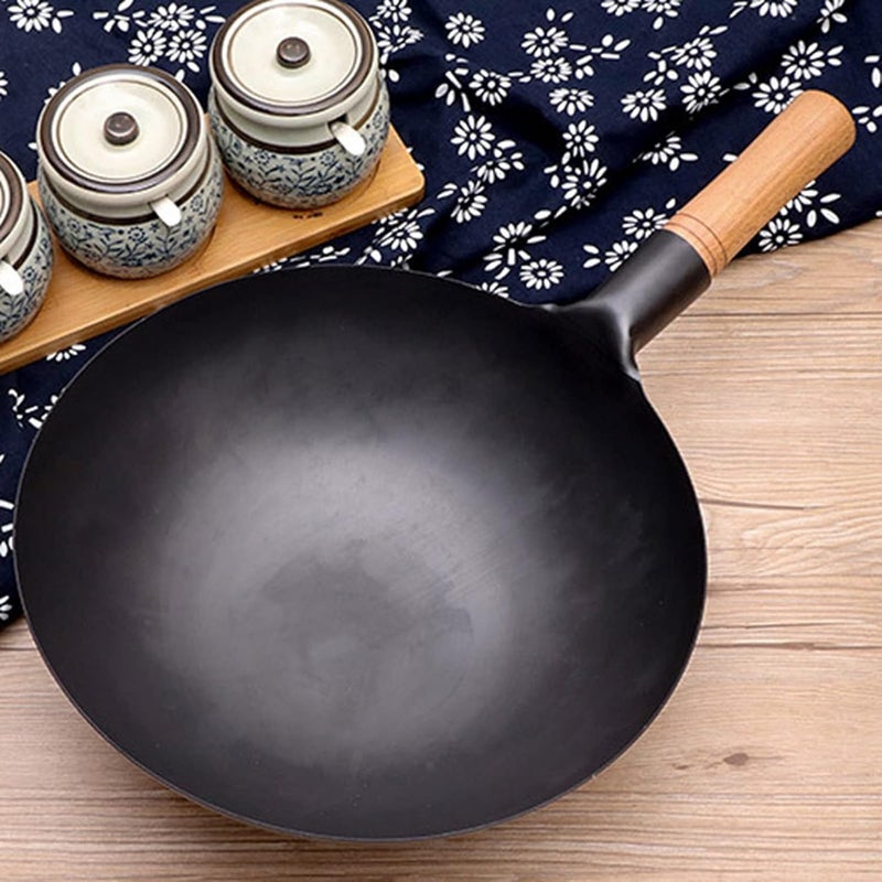 PAUL SONS Hospitality Wok Pan Woks Black Carbon Steel Stir Fry Pans Gas Cooktop No Chemical Coated Round Bottom Chinese WokSize 14Inch Pack of 1Pc - Image 3