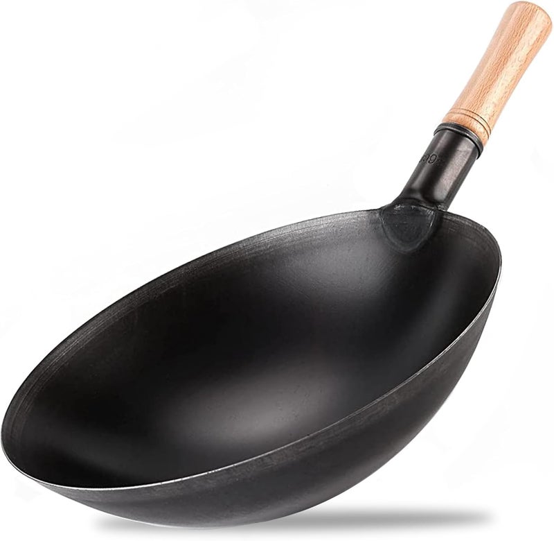 PAUL SONS Hospitality Wok Pan Woks Black Carbon Steel Stir Fry Pans Gas Cooktop No Chemical Coated Round Bottom Chinese WokSize 14Inch Pack of 1Pc - Image 2