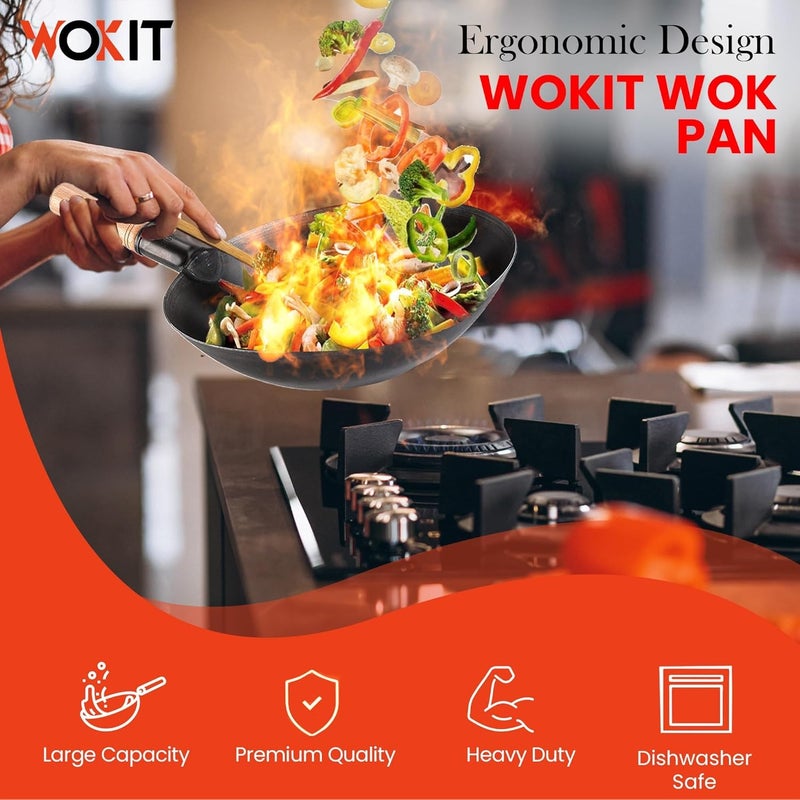 PAUL SONS Hospitality Wok Pan Woks Black Carbon Steel Stir Fry Pans Gas Cooktop No Chemical Coated Round Bottom Chinese WokSize 14Inch Pack of 1Pc - Image 4