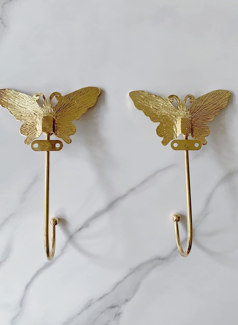 KASTWAVE خطاطيف حائط زينة على شكل فراشة قديمة لتعليق الملابس والمعاطف والمناشف والمفاتيح والقبعات، عبوة 2 خطاف حائط معدني قديم - Image 4