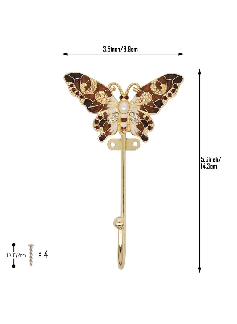 KASTWAVE خطاطيف حائط زينة على شكل فراشة قديمة لتعليق الملابس والمعاطف والمناشف والمفاتيح والقبعات، عبوة 2 خطاف حائط معدني قديم - Image 2