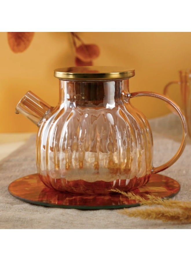 إبريق شاي O'Kitchen Amber سعة 1 لتر من زجاج البوروسيليكات – مقاوم للحرارة مع مصفاة من الستانلس ستيل وغطاء محكم الإغلاق - Image 1