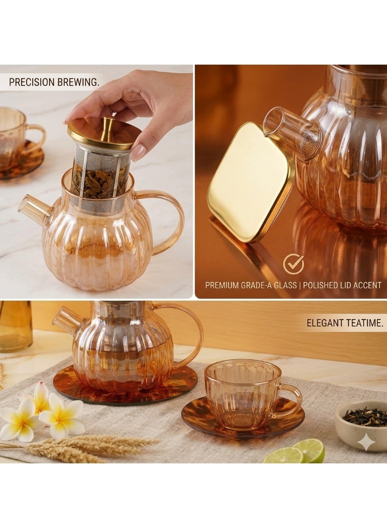 إبريق شاي O'Kitchen Amber سعة 1 لتر من زجاج البوروسيليكات – مقاوم للحرارة مع مصفاة من الستانلس ستيل وغطاء محكم الإغلاق - Image 3