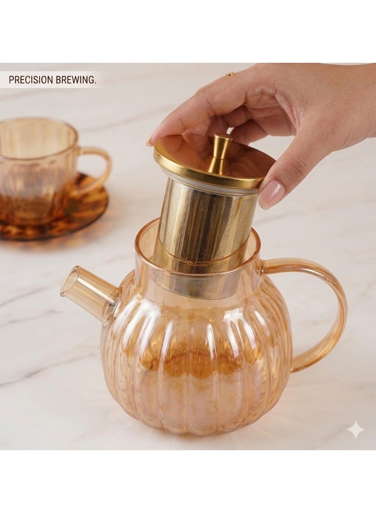 إبريق شاي O'Kitchen Amber سعة 1 لتر من زجاج البوروسيليكات – مقاوم للحرارة مع مصفاة من الستانلس ستيل وغطاء محكم الإغلاق - Image 2