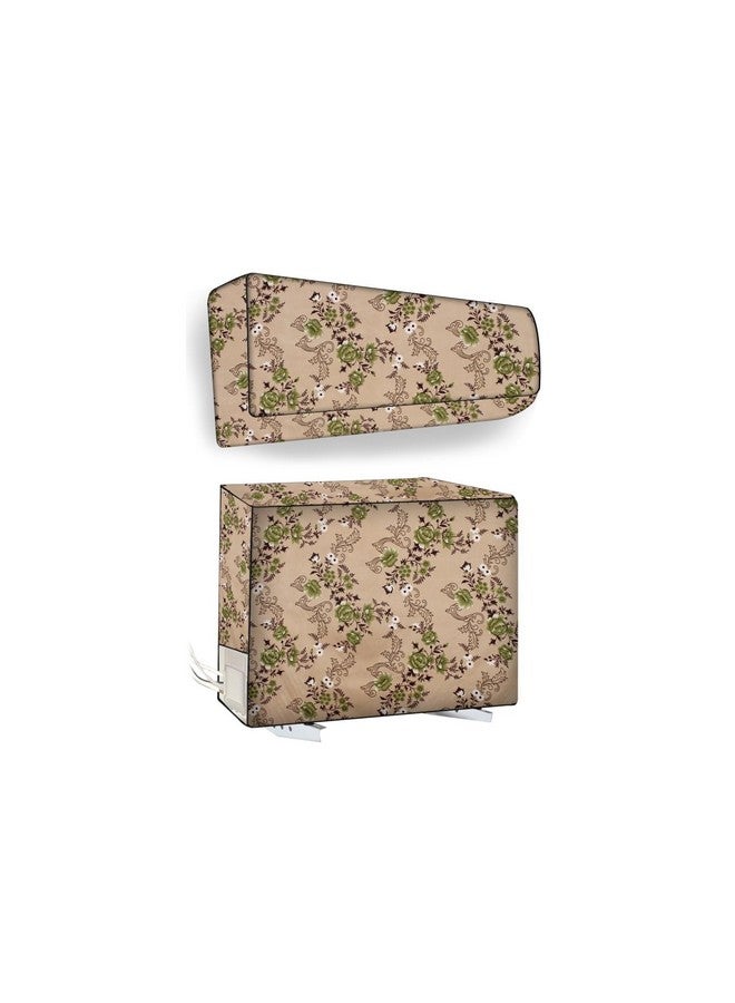 The Furnishing Tree The Furnishing Tree 2 Ton Split AC Cover for Indoor and Outdoor Units Floral Pattern Beige  - Image 1