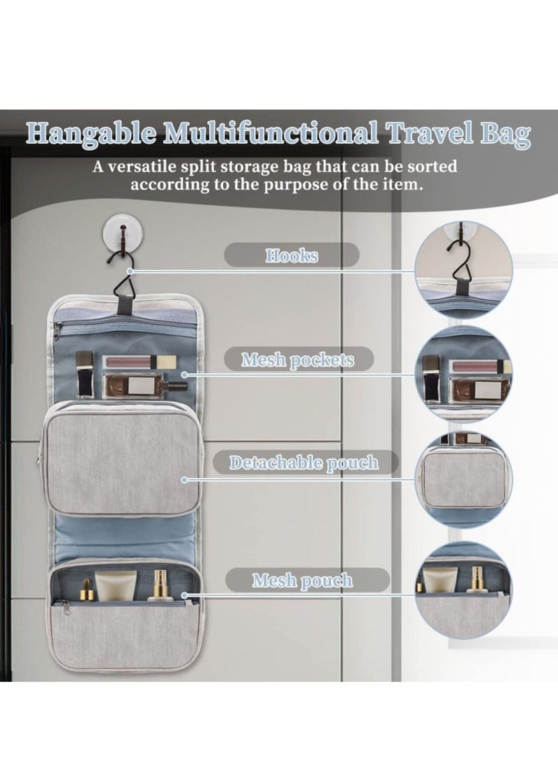 KASTWAVE - Hanging Toiletry Bag, Travel Wash Bag, Women Waterproof Folding Cosmetic Bags, Detachable Makeup Pouch with Sturdy Hook, Large Toilet Bags (Gray) - Image 1