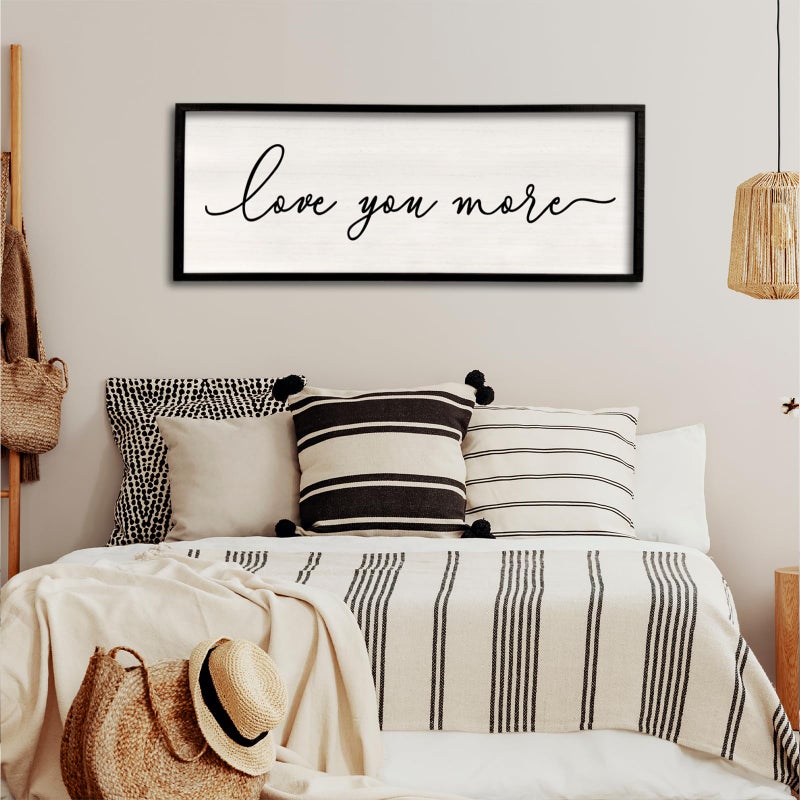 Love You More Sign Wall Decor 4015 Large Vintage Framed Wood Modern Farmhouse Wall Decor for Master Bedroom Above Over Bed Minimalist Wall Art Hanging Black