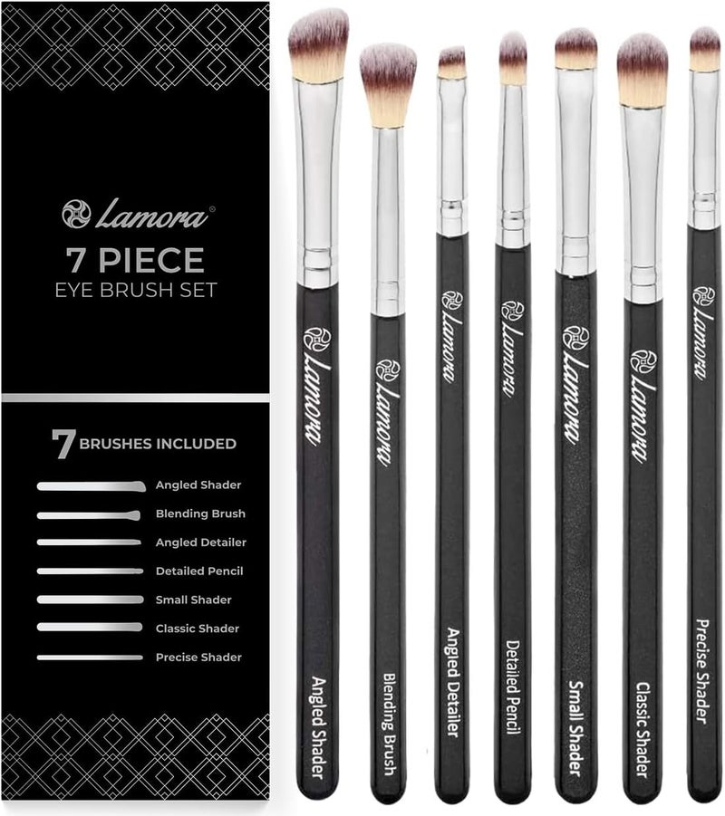 Lamora Make Up Eye Brush Set Eyeshadow Eyeliner Blending Crease Kit Best Choice 7 Piece Essentials Pencil Shader Tapered Definer Vegan Synthetic Bristles That Last Longer Apply Better Makeup