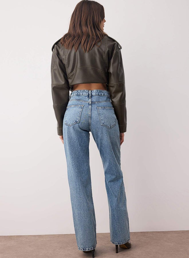 trendyol Blue High Waist Wide Leg Wide Leg Jeans - Image 4