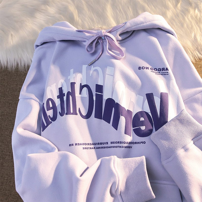 Hooded Sweater Women's 2025 Autumn and Winter Letter Printing European Station Loose Long Sleeve Meat Covering Top Student Pullover Coat - Image 3