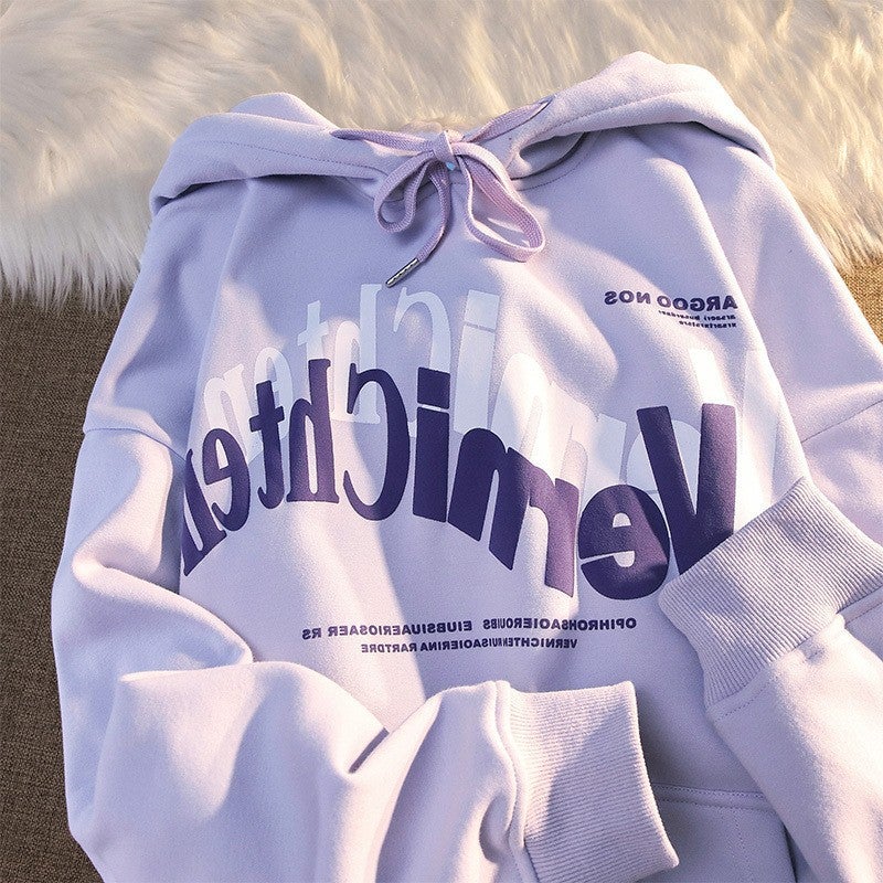 Hooded Sweater Women's 2025 Autumn and Winter Letter Printing European Station Loose Long Sleeve Meat Covering Top Student Pullover Coat - Image 1