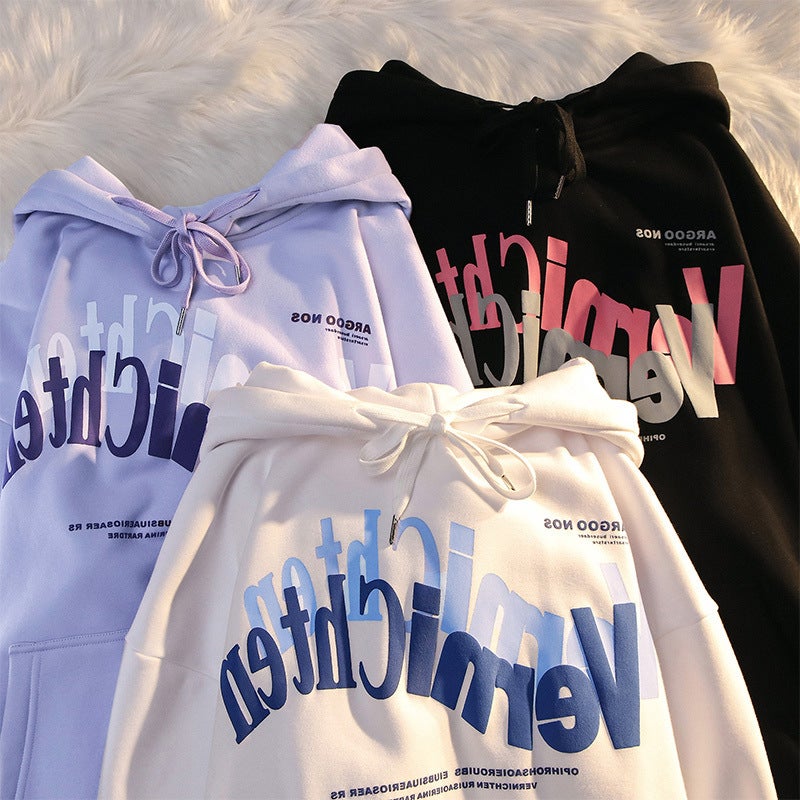 Hooded Sweater Women's 2025 Autumn and Winter Letter Printing European Station Loose Long Sleeve Meat Covering Top Student Pullover Coat - Image 2