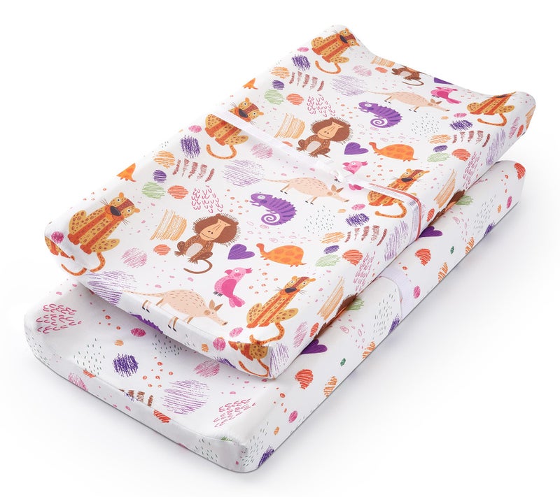 TILLYOU Baby Changing Pad Cover Changing Table Cover for Girls Boys Ultra Soft Breathable 2 Pack Animal Graffiti dot Printing - Image 3