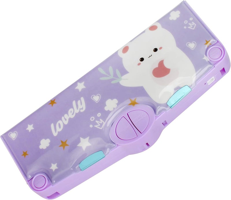 Minache Multifunction Pencil Case, Pencil Box with 2 Compartments for Students - Cartoon Pattern Stationery Set with Pop Out Scissors and Pencil Sharpener - Image 1