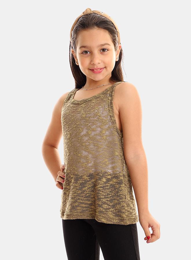 Kady girls self pattern sleeveless tank top girls olive 4 years - Image 2