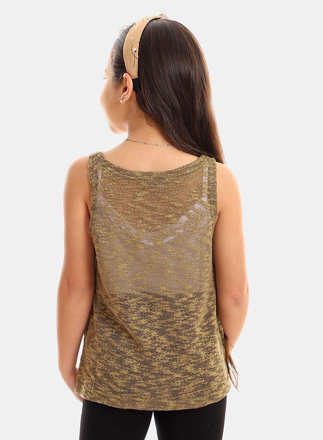 Kady girls self pattern sleeveless tank top girls olive 4 years - Image 3