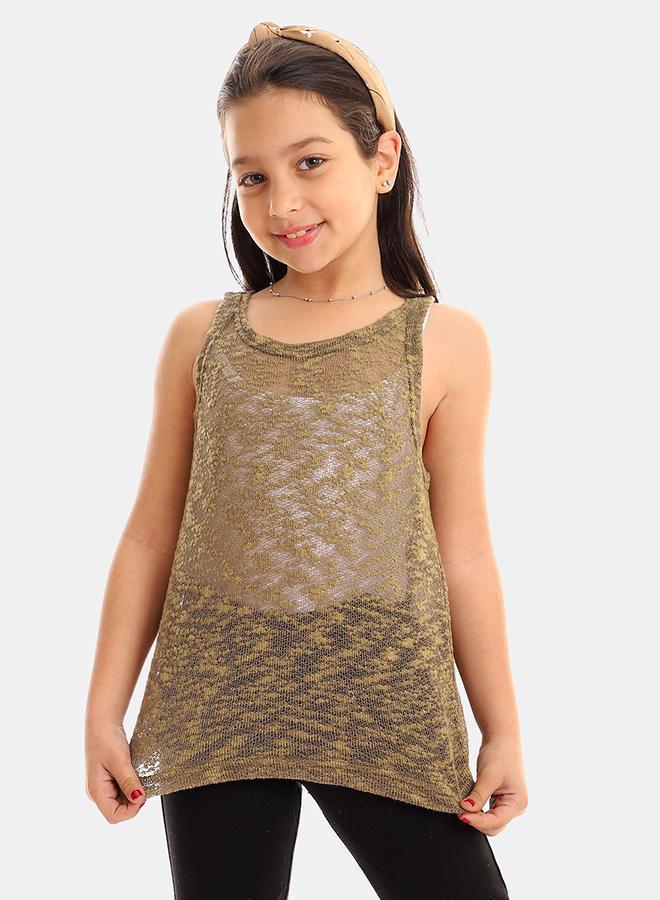 Kady girls self pattern sleeveless tank top girls olive 4 years - Image 1