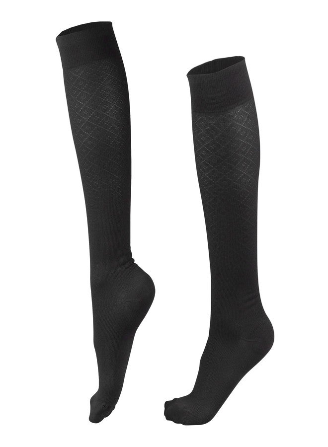 نوفين جوارب ضغط نسائية من NuVein، دعم من 15 إلى 20 ملم زئبق، بنمط حياكة ماسية، تصل إلى أعلى الساق حتى الركبة، أسود، مقاس كبير - Image 2