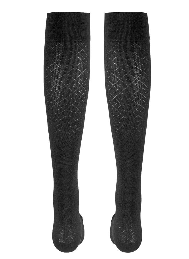 نوفين جوارب ضغط نسائية من NuVein، دعم من 15 إلى 20 ملم زئبق، بنمط حياكة ماسية، تصل إلى أعلى الساق حتى الركبة، أسود، مقاس كبير - Image 3