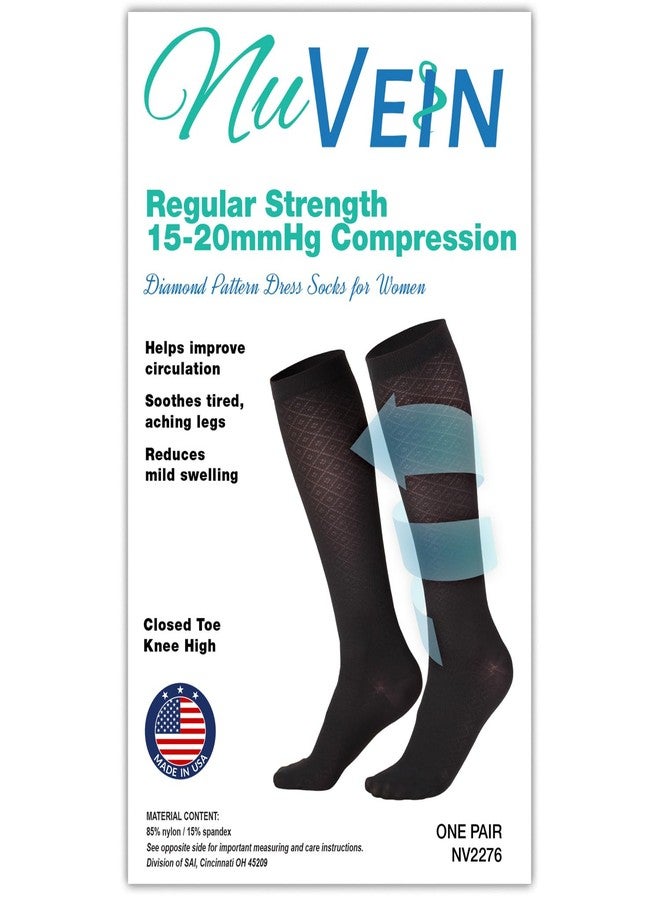 نوفين جوارب ضغط نسائية من NuVein، دعم من 15 إلى 20 ملم زئبق، بنمط حياكة ماسية، تصل إلى أعلى الساق حتى الركبة، أسود، مقاس كبير - Image 4