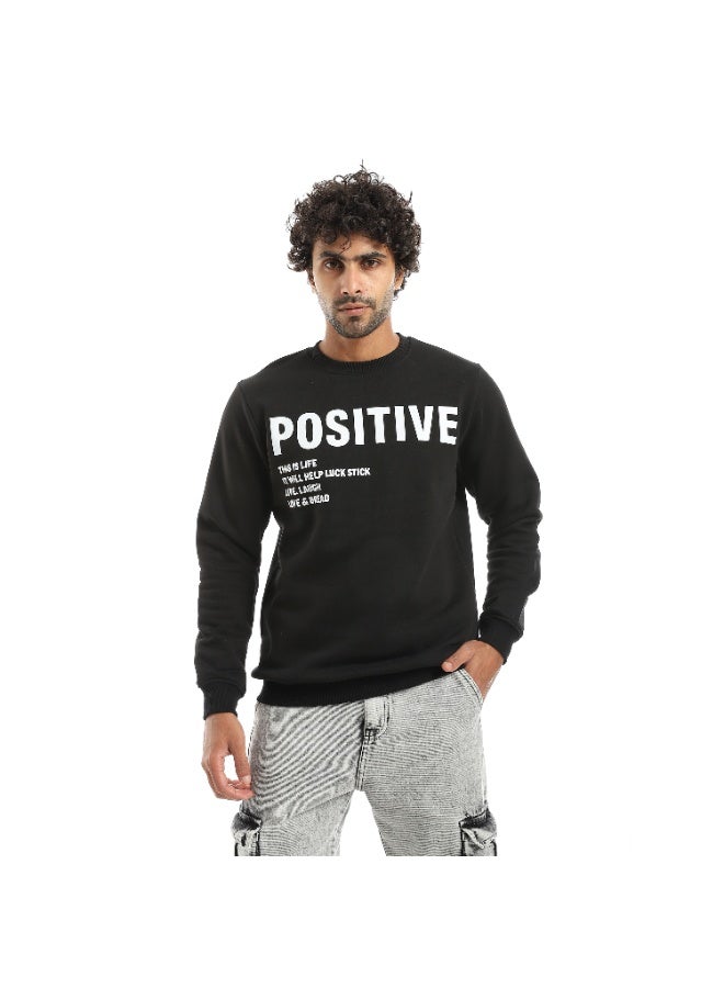 Andora Black Printed Long Sleeves Round Neck Sweatshirt-Black - Image 1