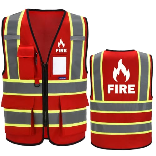 AYKRM fire Vest for Men Women 7 Pockets High Visibility Reflective Safety firefighter jacket Front Zipper Meets ANSI/ISEA - Image 1