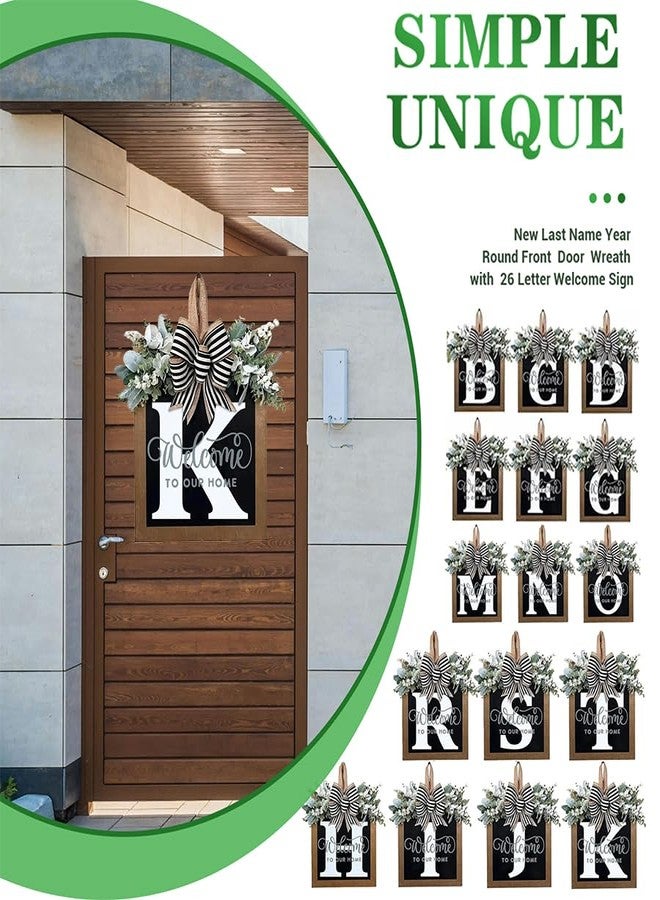 Yostyle Last Name Welcome Sign for Front Door Wreath All Year Round Decorations Front Porch Decor Hanging Gift for Farmhouse Home Outdoor and Indoor (K) - Image 2