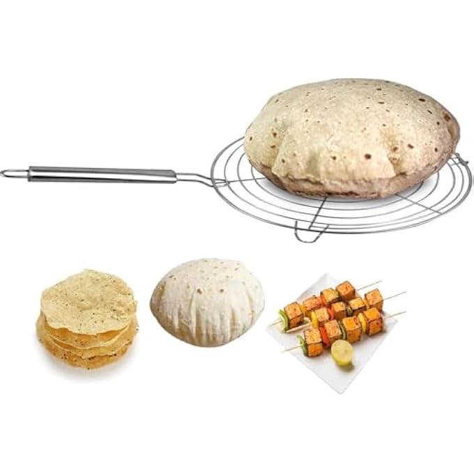 Nature Blaze Stainless Steel Round Roti Grill Papad GrillRoti Jali Chapathi Grill With Steel Handle Dia9 Inches - Image 1