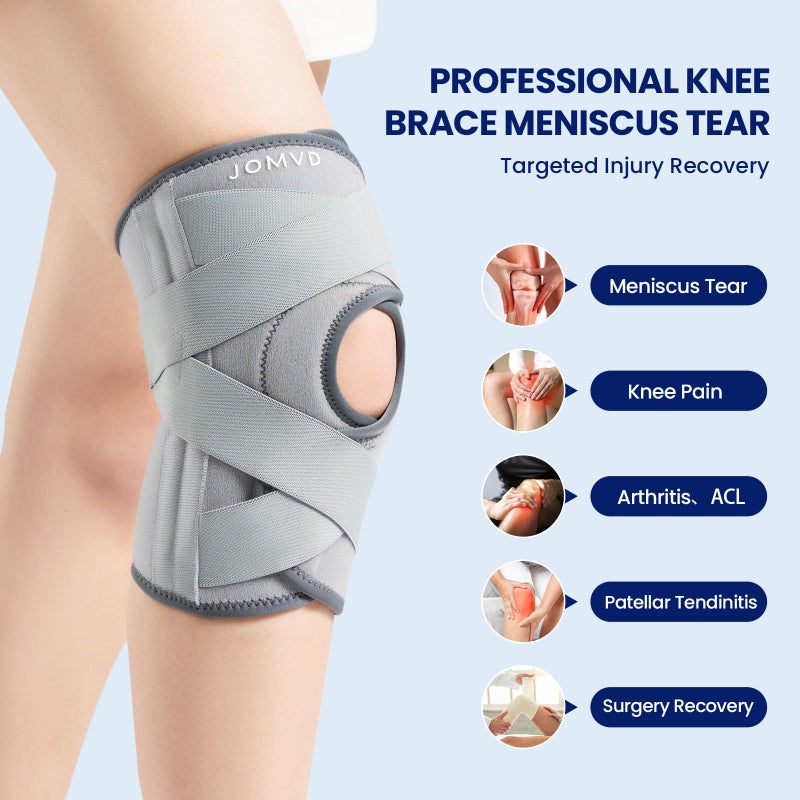 JOMVD Knee Brace for Knee Pain, Meniscus Tear, Adjustable Knee Support with Side Spring Stabilizers for ACL,Meniscus Tear, Arthritis, Patella Stability, Knee Pain Relief, Women and Men,Large - Image 2
