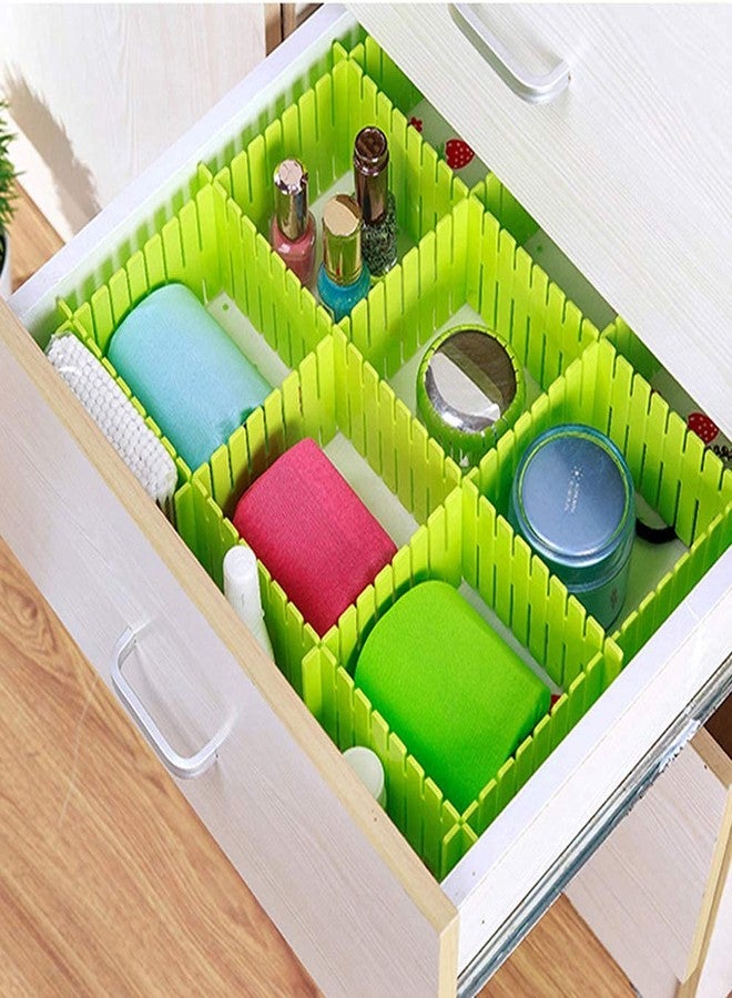 LEAWALL فواصل أدراج شبكية قابلة للتعديل من LEAWALL، منظمات أدراج للجوارب، والملابس الداخلية، واللانجري، والمكياج، وأحمر الشفاه، وأدوات المطبخ | أرفف تخزين منزلية سميكة ذات شبكة فرعية لترتيب خزانة الملابس المنزلية | أخضر | 6 أحزمة - Image 2