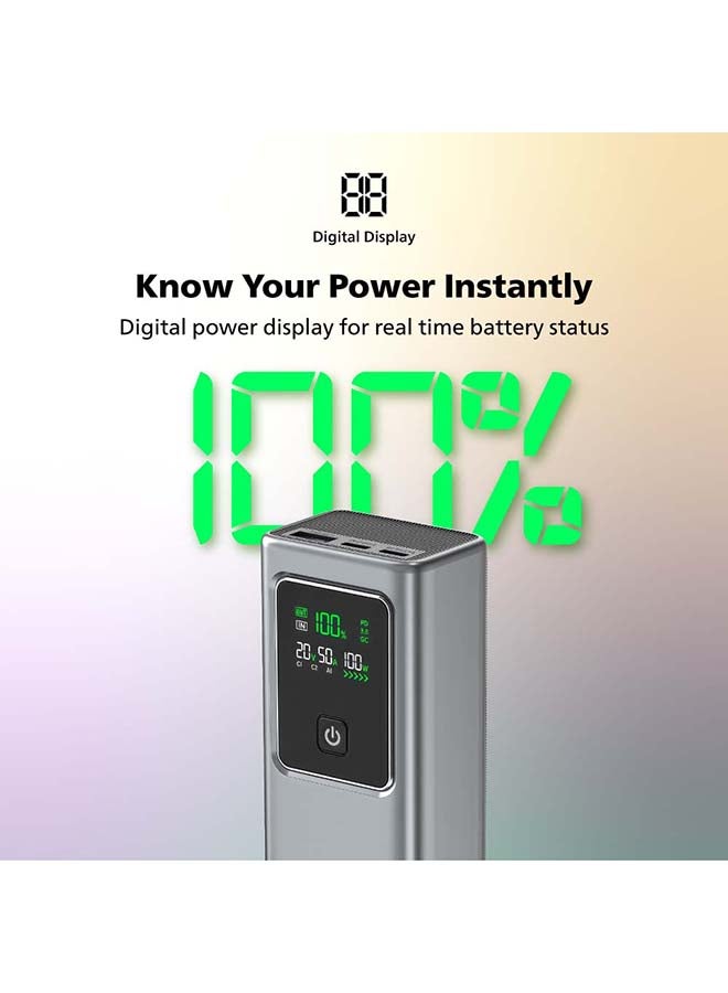 Philips Power Bank 20000mAh 100W Fast Charging, 2x USB-C PD + USB-A QC, Digital LCD Display, Laptop Charger Portable for MacBook iPhone Samsung | DLP6731CG Grey - Image 5