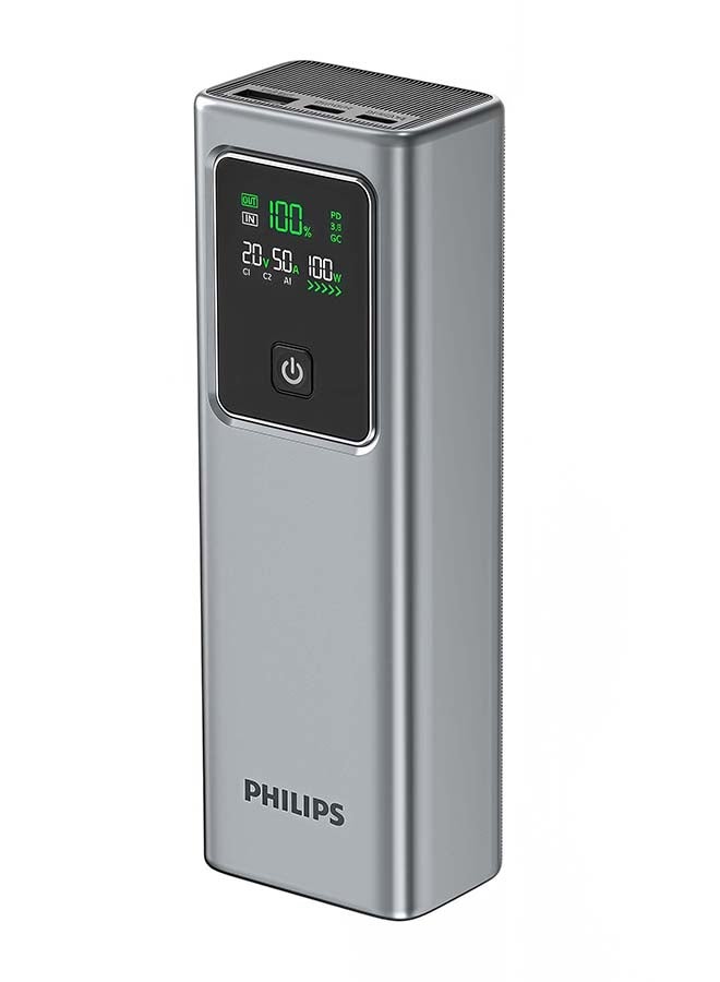 Philips Power Bank 20000mAh 100W Fast Charging, 2x USB-C PD + USB-A QC, Digital LCD Display, Laptop Charger Portable for MacBook iPhone Samsung | DLP6731CG Grey - Image 1