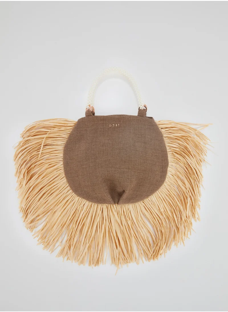 0711 Tbilisi Brown Pearl Beaded Handle Ani Tote Bag