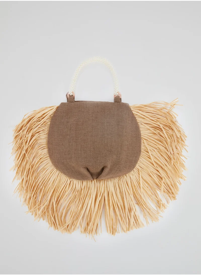 0711 Tbilisi Brown Pearl Beaded Handle Ani Tote Bag