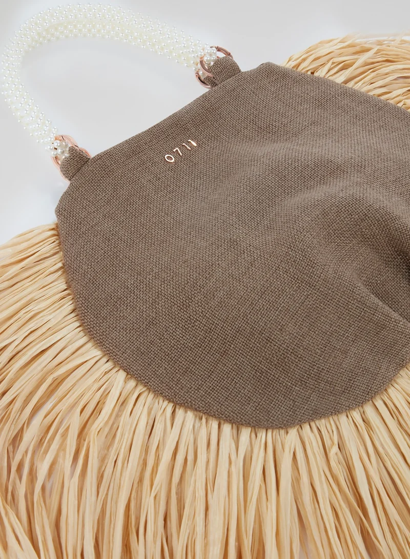 0711 Tbilisi Brown Pearl Beaded Handle Ani Tote Bag